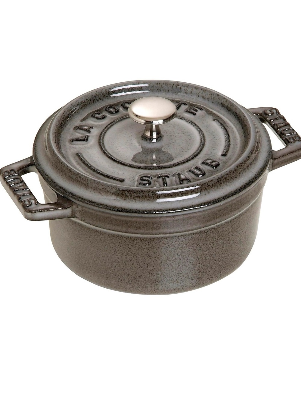 Staub Cast Iron 0.25qt /10cm Mini Round Cocotte Two-Handle - Graphite Grey